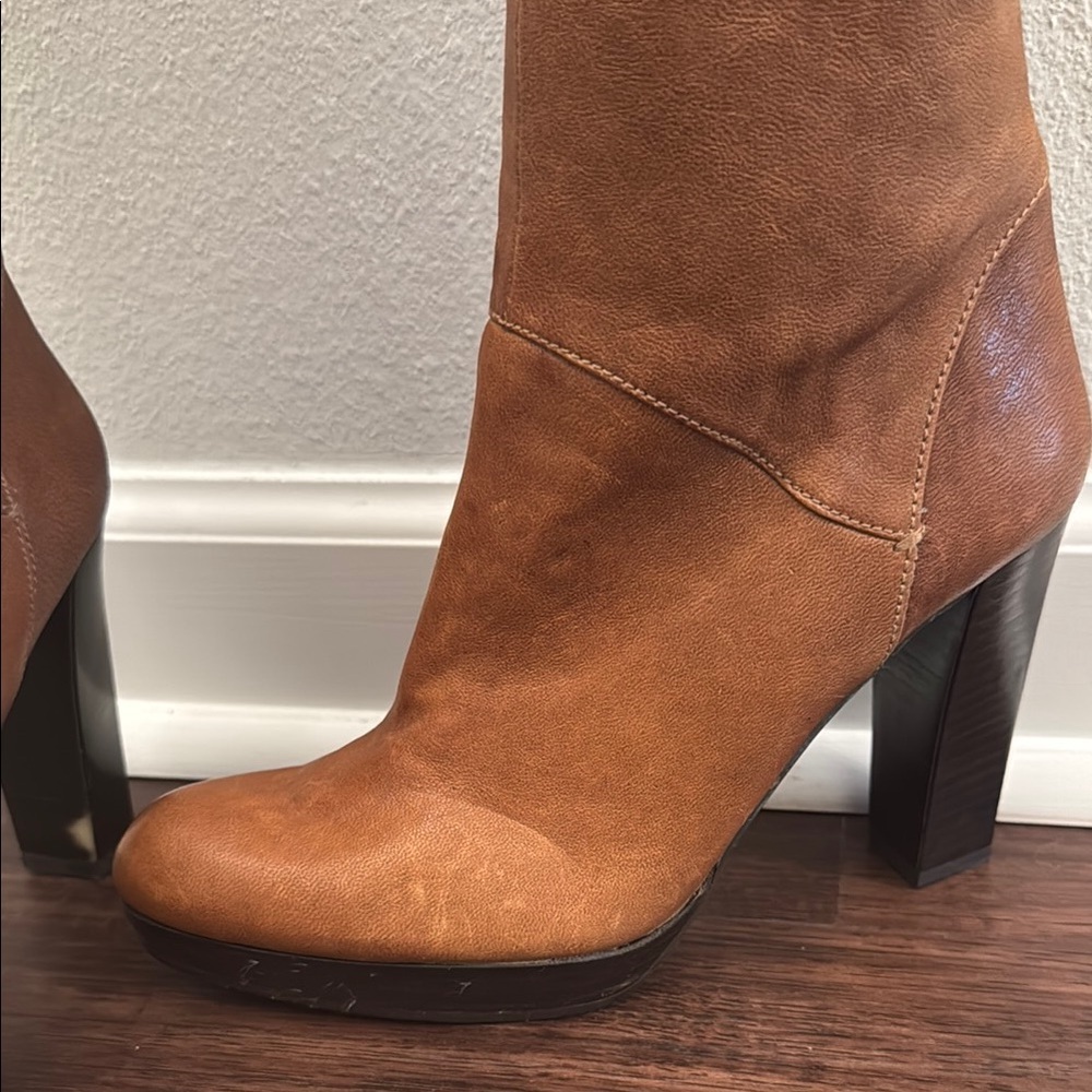 Stuart Weitzman Brown Leather Knee-High Heel Boots - Picture 5 of 13